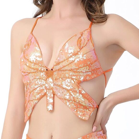 Y2K Sequined butterfly top Large - Picture 2 of 7